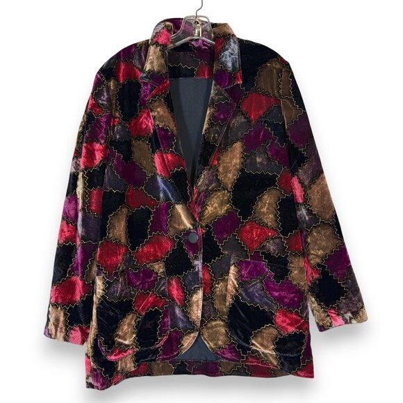 Vintage Velvet Patchwork Blazer Jacket Retro Y2K Holiday XL - Picture 8 of 8